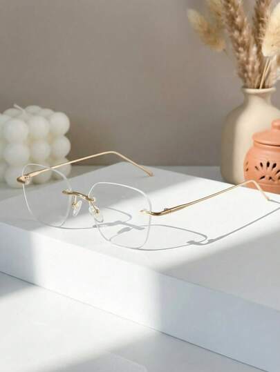 Gafas elegantes y casuales sin receta con montura de metal poligonal, adecuadas para el uso diario y en la biblioteca universitaria