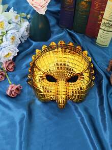 1pc Halloween Half-Face Mask, Specially Designed For Masquerade Balls, Carnival Parties, Electroplated Gold Animal Masks, Game Props - Multicolor - View 6