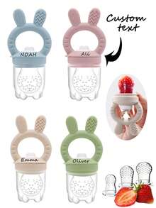 Customized Silicone Fruit & Vegetable Teether, Rabbit Design, Squeezable Teeth Section, Unique Gift For Infants And Toddlers - Multicolor - View 2
