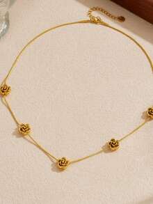 1 pieza de accesorio de collar de acero inoxidable con flor de rosa tridimensional simple y de moda, estilo retro - flores - Ver 3