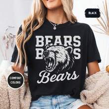 Bear Mascot  T-Shirt, Bears Unisex Graphic Tee, Game Day Vintage Style Tee, Bear Colle - 黑色 - 查看 1