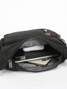 Men's Retro Large Capacity Shoulder Messenger Bag, Adjustable Strap Length, Casual Outdoor Crossbody Bag, Personalized Style, Suitable For Hiking, Shopping, Vacation, Gift For Boyfriend, Convenient For Travel - Black - View 9