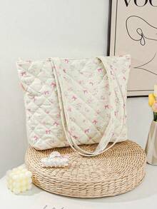 1 PC White Background With Pink Flowers, Versatile Tote Bag Travel Bag,Fashionable And Casual Large Capacity Portable Zipper Travel Bag Makeup/ Pack,Travel Storage Stationery Storage,Vacation Essentials Travel Bag Large,Travel Bags For Kids,Women,Headphones,Charger,Lipsticks,Cosmetics,Perfume,Skin Care And Beauty Products,Home Decor,For Mom,Nurses,Students,School Girls,Keys,Holiday Gifts - 白色 - 查看 4