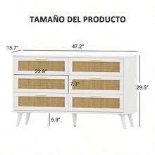 Aparador Buffet Mueble Para Sala Con 6 Cajones - Cómoda Para Dormitorio - Blanco - Ver 2