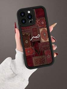 Fashionable, Popular, Personalized, Traditional Carpet With Arabic Inscription Pattern Design Theme Luxury Shockproof Aesthetic Cute Phone Case, Soft-Touch Ultimate Grip, Waterproof & Durable, Compatible With IPhone 17/17Pro/17Pro Max, 16, 15, 14, 13, 12, 11 Plus/Pro Max And Series, And Compatible With For Galaxy S/A Series - Black - View 3