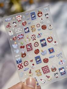 1片装 5D立体美甲贴纸 可爱甜美卡通布贴 泰迪熊饰品美甲贴纸 DIY 3D立体美甲贴花