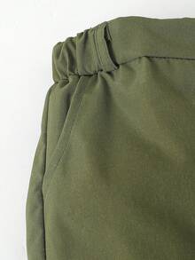 Boys' Solid Color Casual Shorts, Elastic Waist Pockets Sports Shorts, School Uniform Pants - Green - View 5