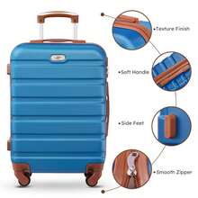 4 Piece Luggage Set 16/20/24/28 Inch Hardside Lightweight Suitcase With Spinner Wheels (Purple) - Màu da nâu xanh da trời - Xem 3