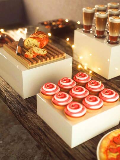 1/3/6/8 Pcs Acrylic Self-Serve Buffet Display Stand, Food Display Rack, Suitable For Buffet Table, Hollow Bottom Dessert Cube Box, Can Be Horizontally Stored, Suitable For Holiday Living Room, Also Suitable For Party, Wedding And Other Holiday Dessert And Cake Display