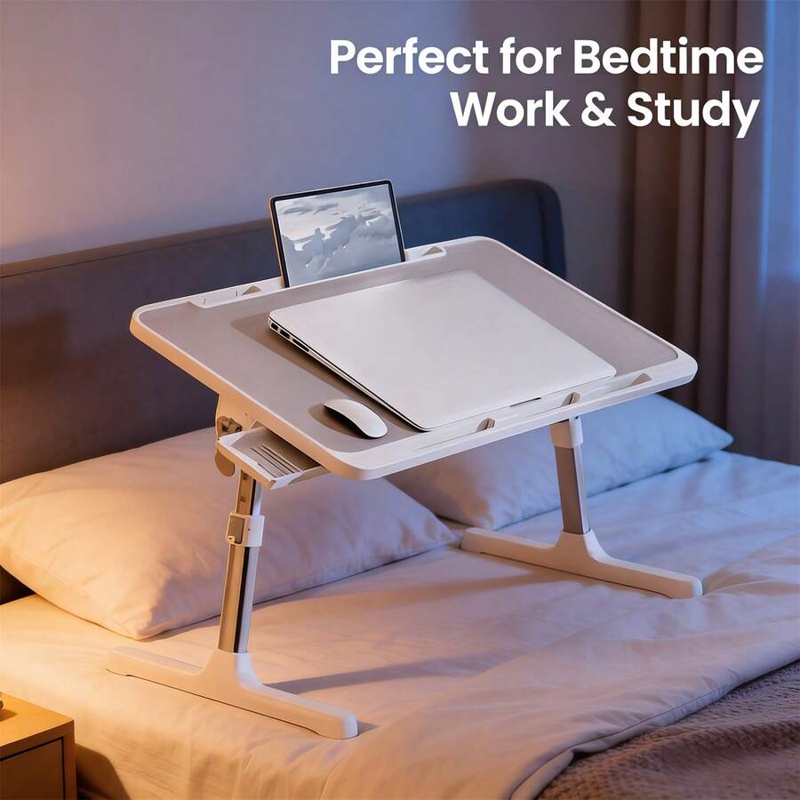 Silver Grey Ergonomic Lap Desk With Phone Slot & Drawer, Adjustable Laptop Bed Table For Home Office Study,Picnic & Travel - Silver-gray - View 1