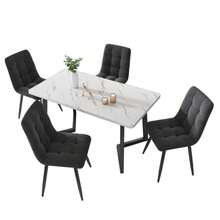 Set Of 4 Dining Chairs, Dark Grey, With Backrest, Velvet Seat And Metal Frame. - Grey - View 8