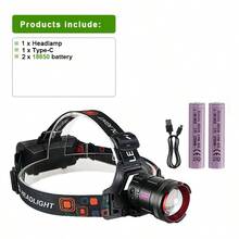 680,000流明超亮LED头灯，可充电，远射程，适用于钓鱼、露营，18650电池，防水手电筒 - 黑色 - 查看 13