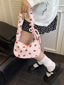 Fashionable Casual Simple Large Capacity Pleated Handbag & Shoulder Bag With Ditsy Ditsy Floral, 2026 New Arrival - Pink - View 4