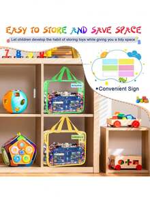 Bộ 2 túi đựng đồ chơi trẻ em trong suốt có khóa kéo và nhãn dán, được làm từ nhựa PVC trong suốt, có thể tái sử dụng, thích hợp để đựng trò chơi cờ bàn, khối xếp hình, ghép hình và đồ chơi, lý tưởng để cất giữ đồ dùng trong phòng trẻ. - Nhiều màu - Xem 2