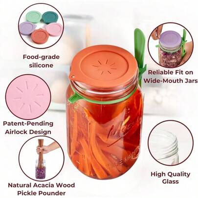 Advanced Fermentation Kit - Pickle Kit, Sauerkraut Making Kit Kimchi Container - Fermentation  Lids Wide Mouth Jars By