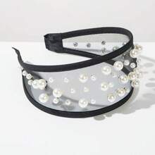 1件闪亮复古涤纶纤维珍珠优雅发箍，时尚网纱透明发箍/发夹，适合女性，可搭配连衣裙、海滩度假、日常穿搭，优雅可爱 - 彩色 - 查看 4