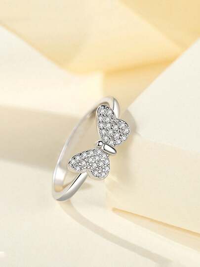 1 pieza Anillo decorado con lazo de circonita cúbica elegante, adecuado para fiestas y uso diario de mujeres, material de cobre, no se desvanece y es hipoalergénico, regalo para días festivos