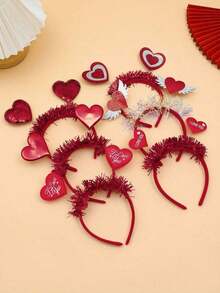 6/3pcs Women's Red Heart-Shaped Headband, Sweet & Cute Style, Female Hair Accessory, Valentine's Day Headpiece, Suitable Holiday Parties, Gatherings, Dates, Women's Accessory, Valentine's Day, Decorative Accessory, Hair Band, Hair Hoop Valentine Muse Accessories - Red - View 9