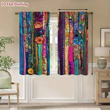 Boho Floral Striped Curtains - Semi-Sheer Window Drapes With Rod Pocket, Peach Skin Curtains, Single-Sided Printed, Vibrant Multicolor Floral Patterns - Machine Washable Polyester For Living Room, Bedroom, Kitchen, Enhance The Sense Of Happiness At Home, Spring Home Decor And Gifts (Rod Not Included) - Style 1 (2 Panels) - View 2