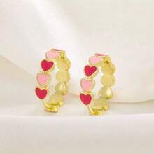 1 Pair Women's Elegant Oil Drop Heart Shaped Hoop Earrings, Suitable For Daily Wear, Valentine's Day Gift - Gold - View 5