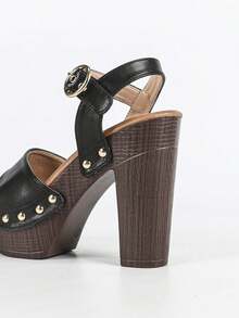 Women's Bold Buckles Studded Wedge Sandal Platform Heeled Summer Fashion Sandals Ankle Strap Shoes - 黑色 - 查看 9
