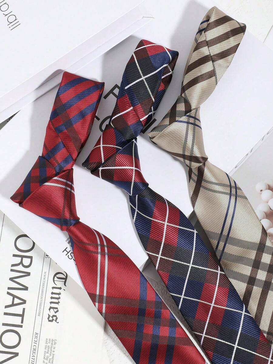 1pc Fashionable Casual Plaid Necktie For Men, Comfortable & Versatile For Daily Wear, Commute, Gatherings, Party, Shirt Matching - A - View 1