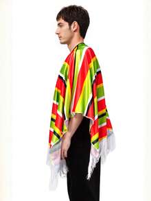 1pc Adult Rainbow Striped Cosplay Cloak, Mexican Costume Shawl Poncho For Party And Festival