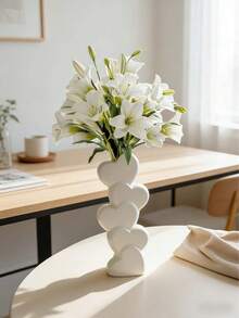 1 Stück weiße herzförmige Vase - modernes bohemisches mehrschichtiges Herzdesign, hochwertige Keramik, geeignet für Valentinstag, Hochzeit, Büro, Schlafzimmer, Kaminsims und Tischdekoration - keine Batterie erforderlich, glatte Textur, Valentinsgeschenk, Heimdekoration - Verschiedenfarbig - Übersicht 3