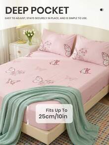 2/3pcs Printed Fitted Sheet Set (1 Sheet Set + 1/2 Pillowcases Without Insert), Pink Butterfly Print, Skin-Friendly Mattress Cover, Pattern Printed Mattress Protector, Comfortable And Soft, Breathable And Warm, Multi-Size, Suitable For Full/Twin/Double/Queen/King Bed, Machine Washable, Home Decoration, Room Decor, Bedroom Decor, Oeko-Tex Certified - Multicolor - View 6