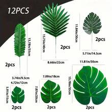 54/30/12片装，9种仿真热带棕榈叶，热带树叶，龟背竹叶，丛林叶带茎，适用于夏威夷草裙舞派对、海滩餐桌、婚礼、生日主题装饰、毕业典礼等场合，仿真琴叶草，仿真绿植，适用于家居、花园、办公室、阳台装饰、感恩节装饰 - 彩色 - 查看 15