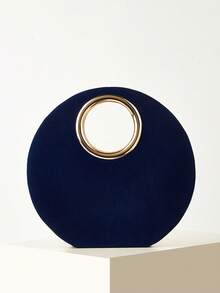 Navy Blue Women's Evening Bag, Fashion Elegant Metallic Handle, Velvet Round Clutch, Suitable For Evening Gown, Weddings, Galas, Parties, Includes Detachable Chain Strap - Navy Blue - View 10