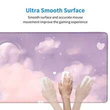 1pc Pink & Purple Dreamy Cloud, Moon & Heart Design Mouse Pad, Healing Girly Style Desk Mat, Large Non-Slip Office & Gaming Keyboard Pad - Rectangle - View 6