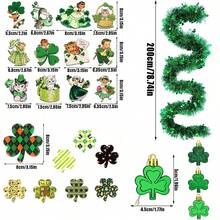 一套圣帕特里克节爱尔兰节日悬挂装饰，包括圣帕特里克节绿色三叶草花环、木质装饰和三叶草饰品，适合春季派对，寓意吉祥，可用于圣帕特里克节室内外家居派对装饰，亦可作为节日礼物。 - 彩色 - 查看 3