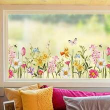 1pc Spring Floral & Bird Window Sticker, Made Of Static Cling Film With Butterfly & Bouquet Pattern, Suitable For Glass Surfaces, Reusable, Great For Kitchen Sliding Doors And Home Decor - Multicolor - View 7