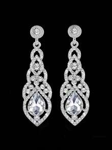 1 Pair Elegant Crystal Water Drop Bridal Wedding Earrings - Silver - View 4