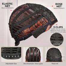 Peluca corta y recta con flequillo, de diseño elegante, de material de fibra resistente a altas temperaturas, en color negro y marrón mezclados, para mujeres - Multicolor - Ver 6