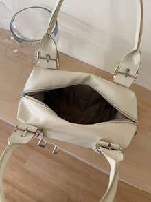 1pc White Women's Handbag, Vintage Punk Rivet Street Style Tote Bag, Large Capacity Metal Ring Fashion High-End Motorcycle Shoulder Bag, Suitable For Commuting, Dating, Daily Matching, Suitable For Career Women, College Students, Fashion Enthusiasts - White - View 8