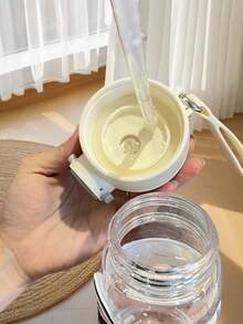 2026 Taza de plástico portátil a prueba de golpes, estilo coreano minimalista y linda taza de té resistente al calor para estudiantes, verano - transparente - Ver 4