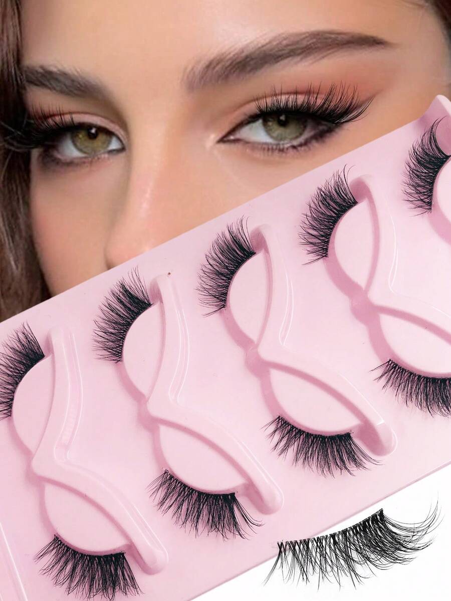 Asiteo 5 Pairs Half Lashes Clear Band Eyelashes Cat Eye False Eyelashes Short Soft 3d Faux Mink Eyelashes Soft Natural Makeup Corner Eyelashes Eye End Elongated 3D Faux Mink Eyelashes For Vocation,Beach,Bachelor Party,Bridal Party ﻿,,Parties,Shine - Cat Eye Lashes - View 1