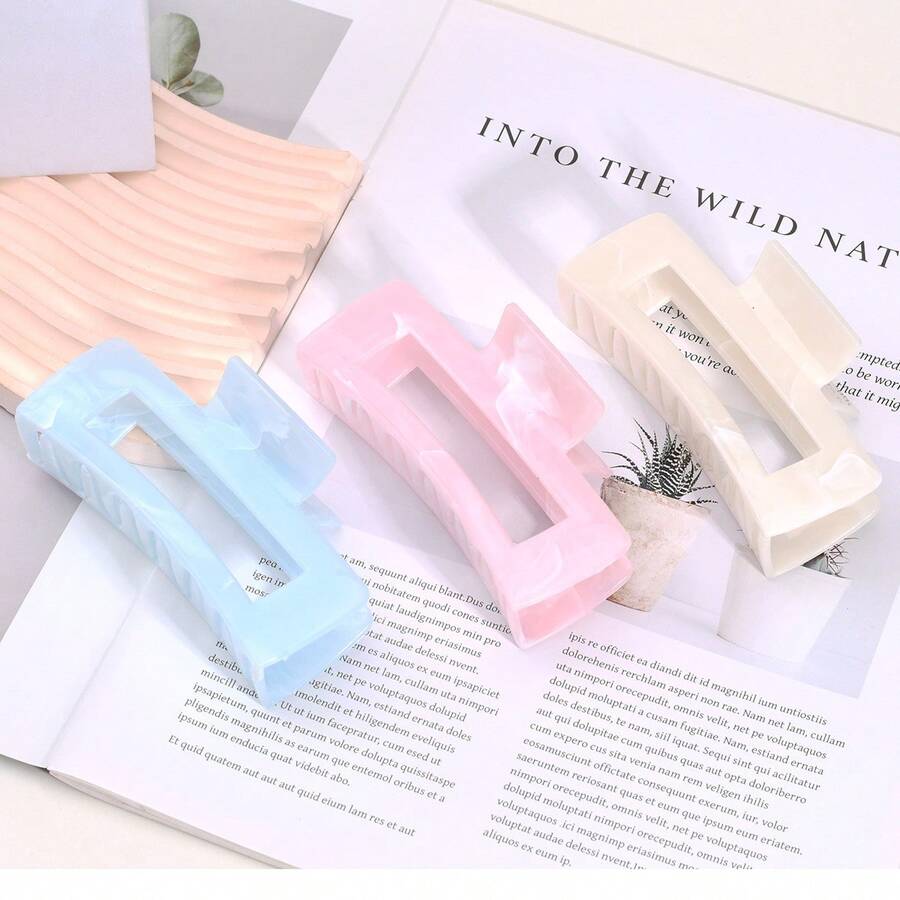 Pinzas para el cabello de mármol pastel de gran tamaño para mujeres - Pinzas de mandíbula con agarre antideslizante y resistente, accesorios para el cabello de acetato rectangulares de gran tamaño, pinzas para el cabello mate para cabello grueso/fino, regalos de estilo diario/fiesta para el cabello en la playa - Multicolor - Ver 1