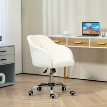 Ergonomischer Bürostuhl, drehbar, höhenverstellbar und mit Wippfunktion, samtweiche Optik, ideal für Schlafzimmer oder Büro, cremeweiß. - Aprikosenfarben - Übersicht 2