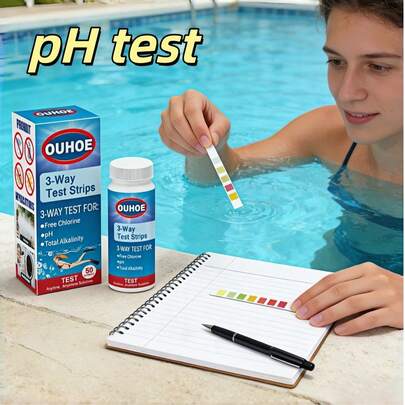 1pc OUHOE 3-In-1 PH Test Strips, Test Paper For Swimming Pool Water Total Alkalinity And Hardness, Pool Cleaning Water Acid-Base Test Paper