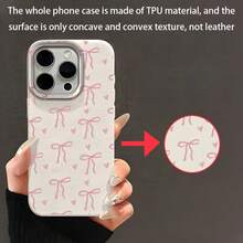 1pc White Matte Textured Personalized Phone Case With Pink Bowknot & Heart Pattern, Compatible With IPhone 17 Pro Max, 16, 15, 14 Plus, 13, 12, 11, Suitable For Personal Use And Gift - Multicolor - View 4