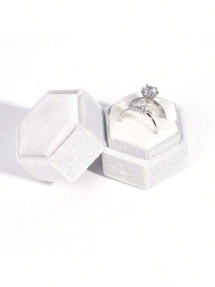 [High-End Velvet Jewelry Box] Daily Storage Hexagonal Shape Ring Jewelry Special Packaging Box Jewelry Storage Box Exquisite Gift - White - View 1