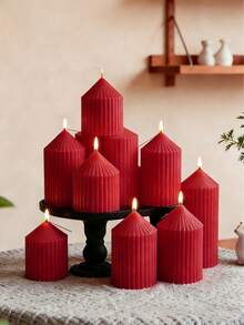 勃艮第酒红色尖头圆柱形香氛蜡烛，采用大豆蜡和石蜡制成，蜡烛套装包含1支香氛蜡烛，燃烧时间长达50小时，适合斋月装饰、生日礼物、女友礼物、女士礼物、家居装饰、桌面装饰、母亲节礼物。 - 酒紅色 - 查看 6