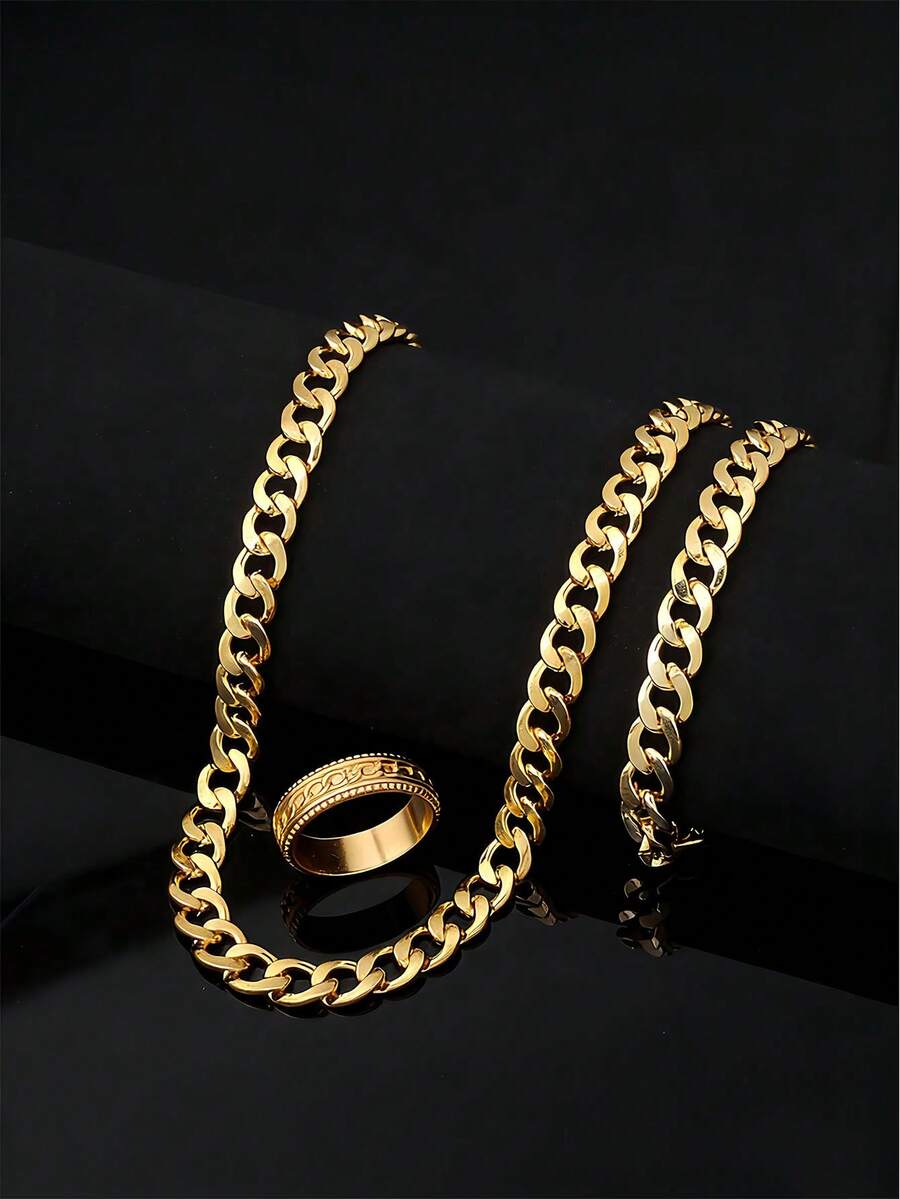 Bộ 3 dây chuyền mắt xích kiểu mạ vàng - Phong cách Hip Hop, phụ kiện dự tiệc đa năng, phù hợp cho cả nam và nữ. - Nhiều màu - Xem 1