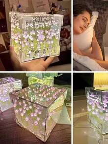 DIY Lámpara de Tulipanes en Cubo,10*10*10CM,Lampara de Tulipanes Infinitos Con Espejo,Lampara de Flores,Romántico Decorativo Flower Hecha a Mano Night Luz Para Regalo de Dormitorio, - Multicolor - Ver 7