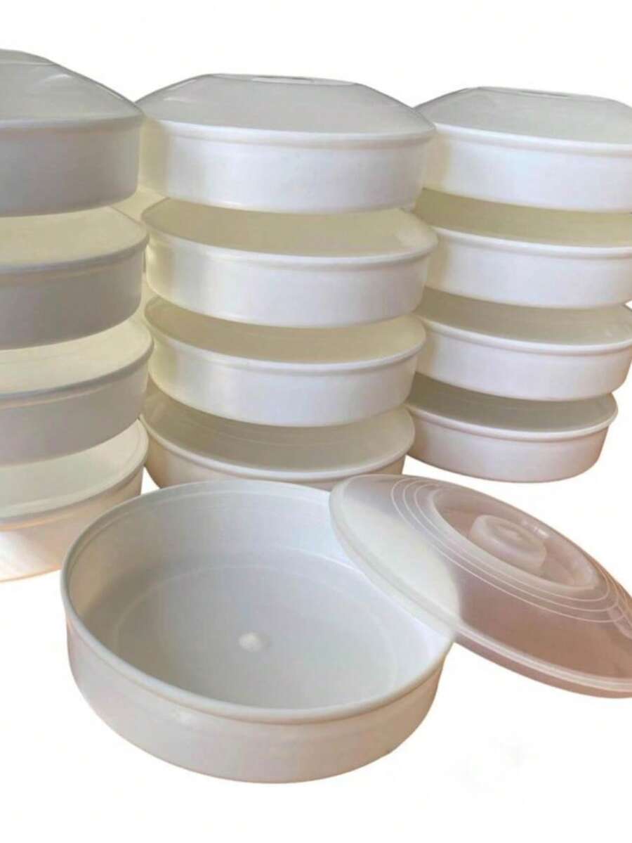 2 piezas de Tortilleros/topper de plástico para tortillas con tapa semitransparente, set de medio kilo de recipientes reutilizables para almacenamiento, fáciles de apilar, plástico duro con gran durabilidad - Blanco - Ver 1