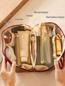 1个多功能旅行化妆包，大容量多层化妆包，PU皮革防水化妆包，女士旅行洗漱包，轻便洗漱化妆品收纳包，化妆品收纳袋，旅行和居家化妆品收纳包 - 彩色 - 查看 3