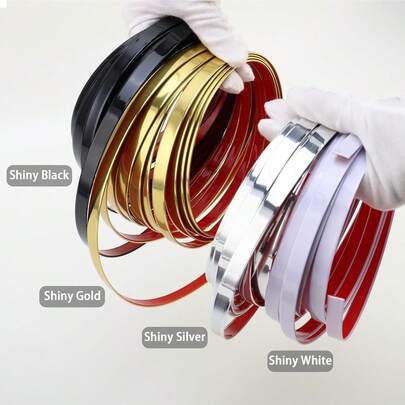 1pc 5m/196.85in Self-Adhesive PVC Decorative Seam Tape, Gap Protector Strip, Suitable For Framing Walls, Ceilings, Furniture Gaps, Wall And Screen Decals, Living Room Mirror Decor, Ceiling And Wall Trim, High Gloss Mirror Finish In Gold, Silver, Black